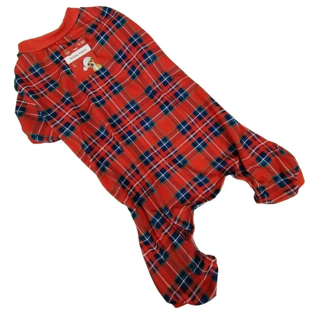 Pet Central Dog Large 16 inch Red Tartan Plaid Holiday Pajamas